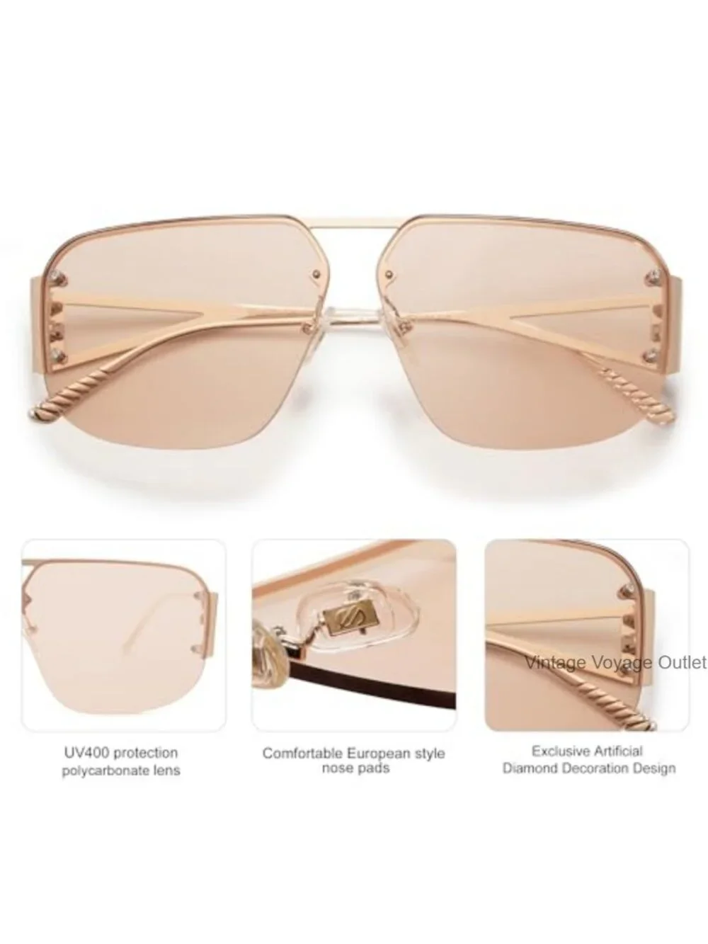 Rimless Metal Aviator Sunglasses Unisex UV400 Protection